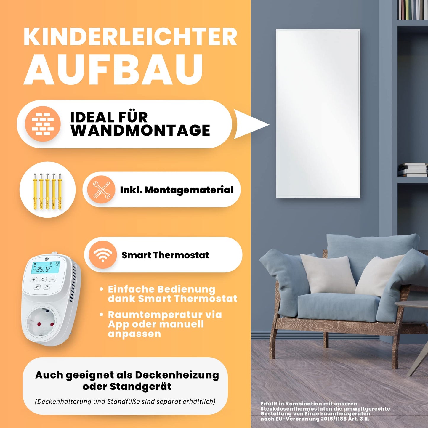 BR Bringer Infrarotheizung, 600 Watt, elektrische Infrarotheizung, energiesparend, TÜV GS-geprüft, deutsche Qualitätsmarke 