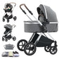 Shineey 3-in-1 Kinderwagen, Buggy, faltbarer Kinderwagen-Satz, Kombi-Kinderwagen 3-in-1 mit großer, komfortabler Babywanne, Gestell aus Aluminiumlegierung 