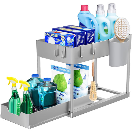 Puricon Unter Waschbecken Regal Spülschrank Organizer, 2 Etagen Standregal Küche Arbeitsplatte Regal Organizer 