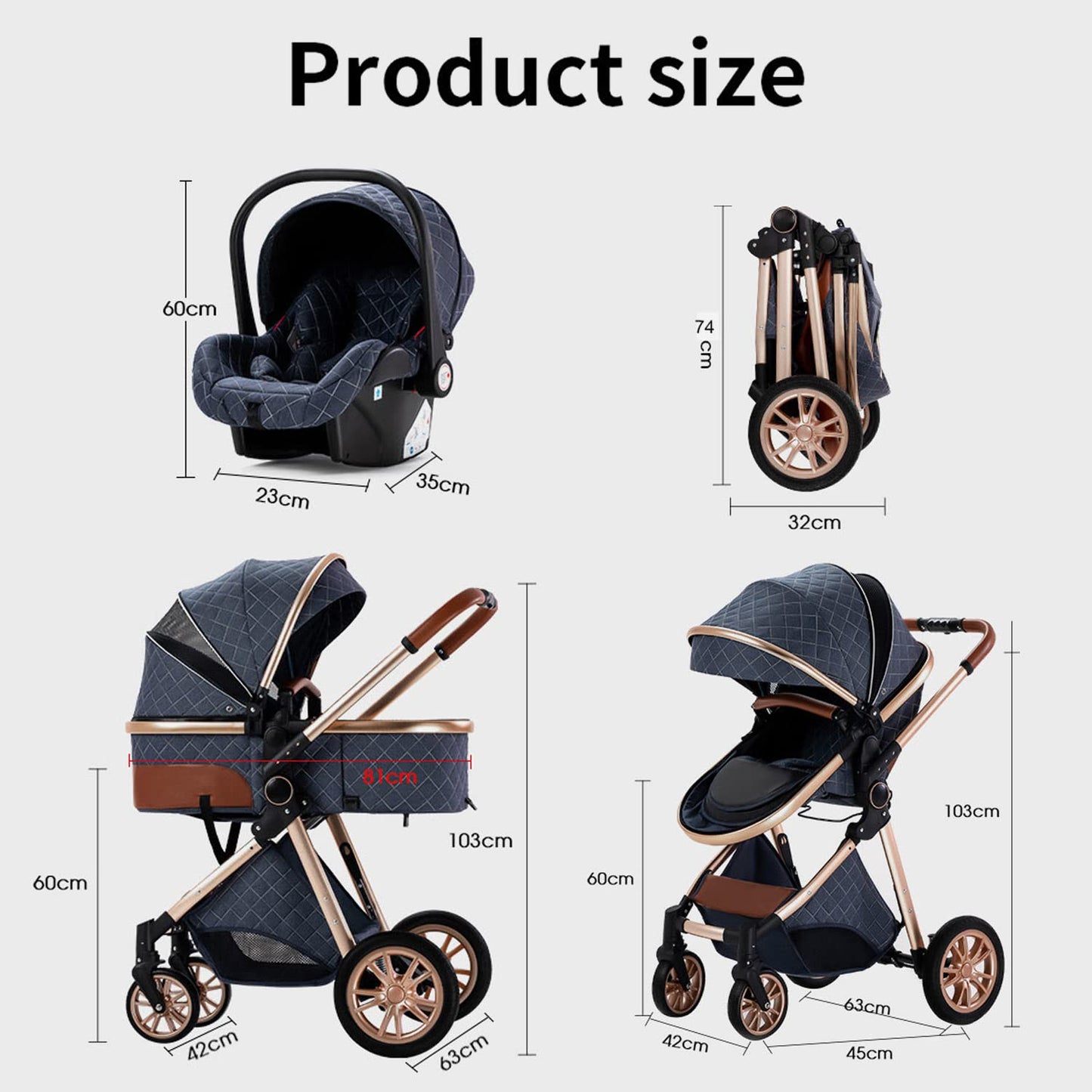 3-in-1 Kinderwagen-Set mit Sitz und faltbarem Babybett, verstellbare Liegeposition, bis 15 kg, 0-3 Jahre 