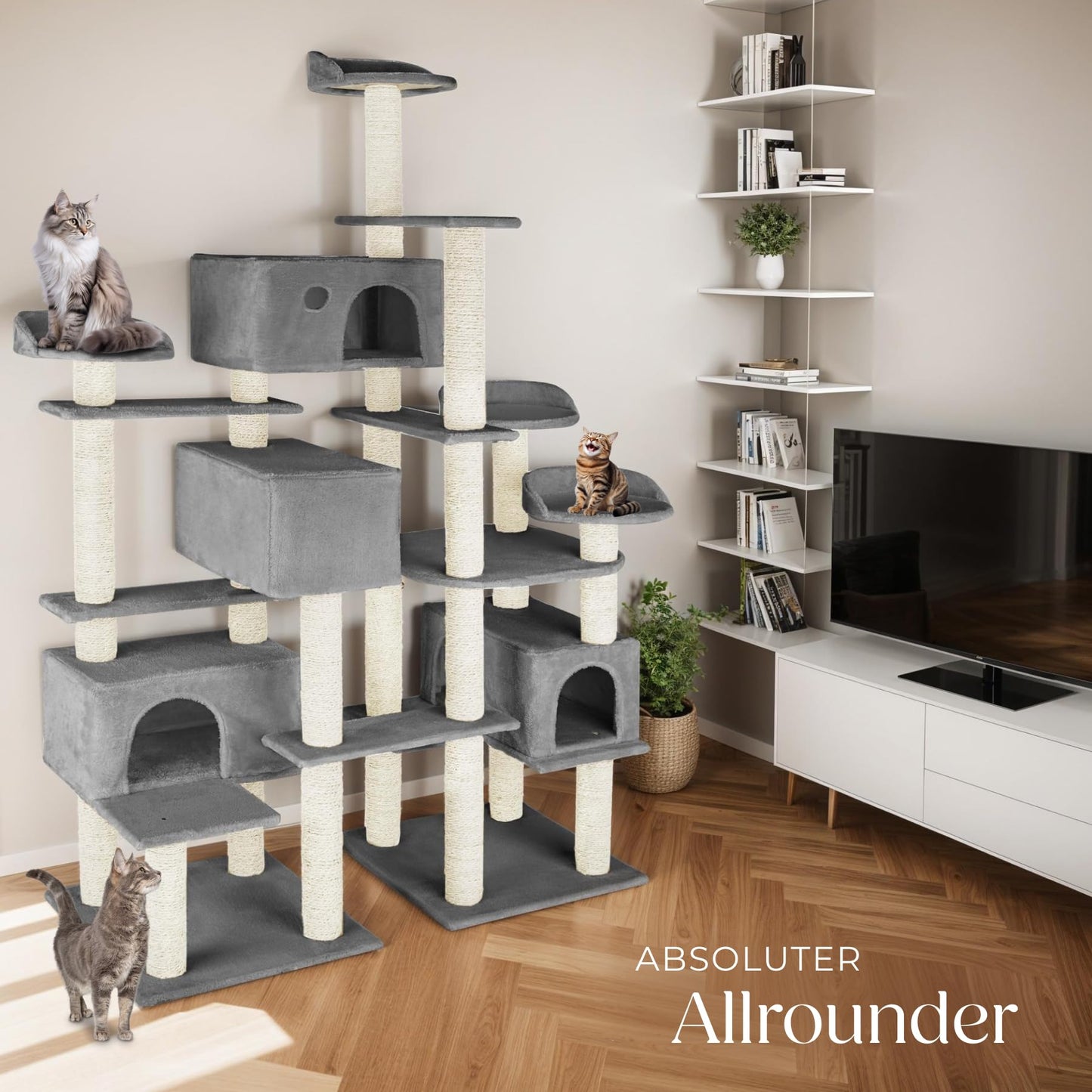 tectake® Katzen Kratzbaum mit Zubehör für Katze groß XXL, Spielturm mit Kratzsäule 