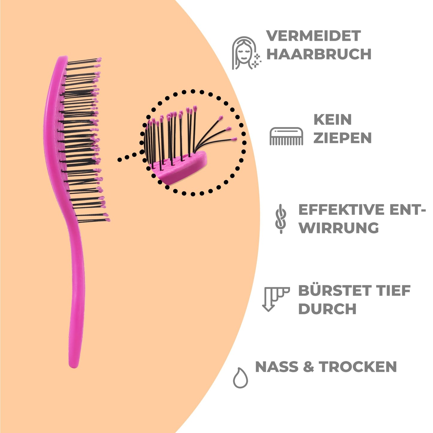 Ninabella Mini Haarbürste ohne Ziepen - Bürste für Reisen - Entwirrbürste für trockenes und nasses Haar - Detangler Bürste