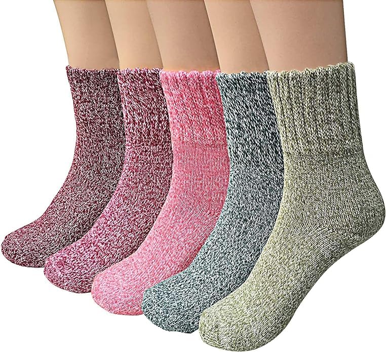 Airabc 5 Paar Damen-Thermosocken, warme Wintersocken, farbenfroh, kuschelig und atmungsaktiv 