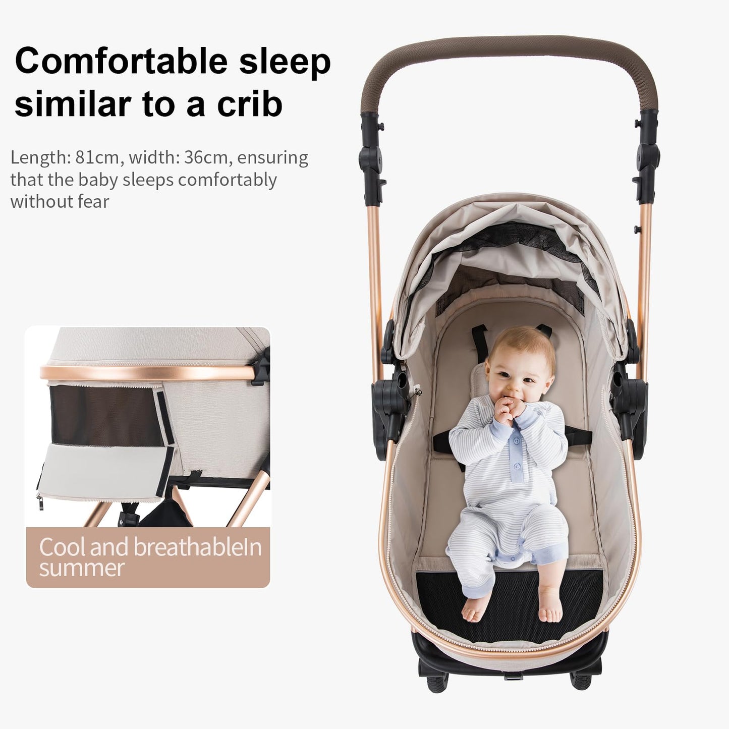 Shineey 3-in-1 Kinderwagen, Buggy, faltbarer Kinderwagen-Satz, Kombi-Kinderwagen 3-in-1 mit großer, komfortabler Babywanne, Gestell aus Aluminiumlegierung 