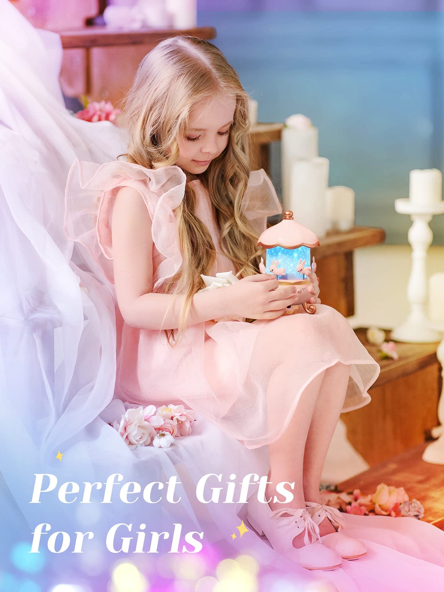 Sternenhimmel-Projektor für Babys mit 15 Filmen, Einhorn-Spieluhr mit 15 Liedern, 7-farbiges Nachtlicht 