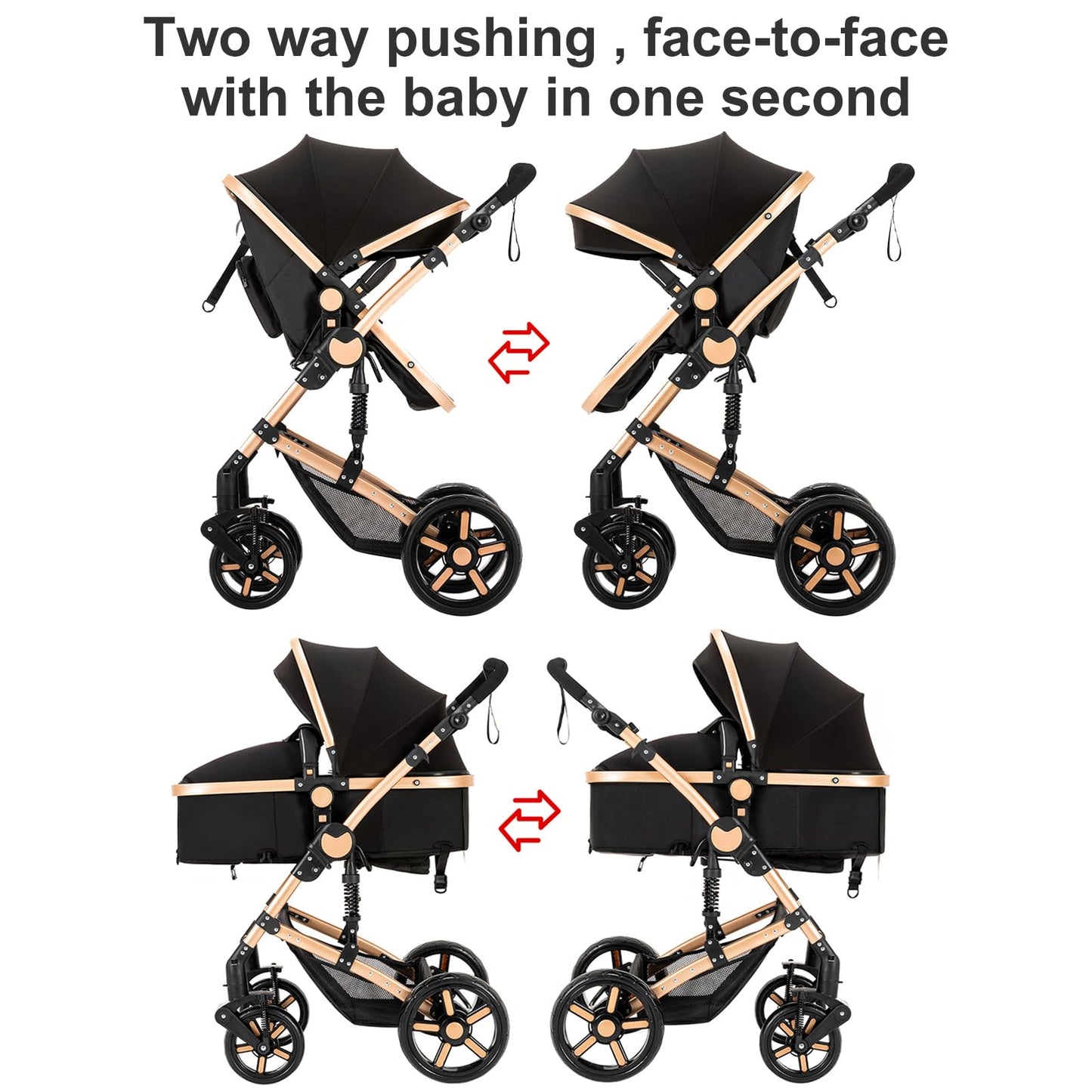 Reenborn 3-in-1 Kinderwagen, Buggy mit zwei umkehrbaren Schiebemodi, Kinderwagen mit Gestell aus Aluminiumlegierung, Babywagen, 3-in-1 Komplettset mit Ein-Klick-Faltmechanismus 