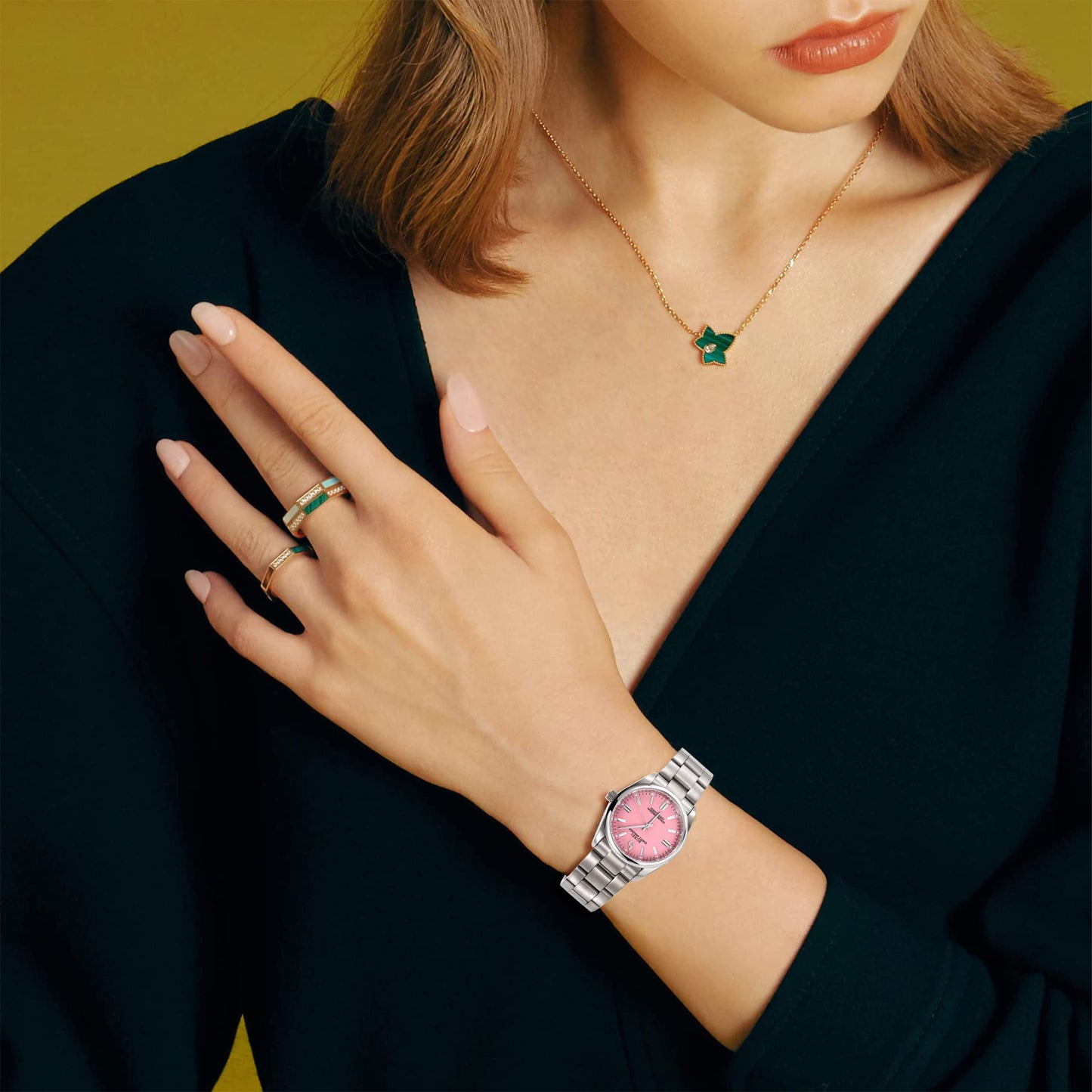 BUREI Women's Fashion Watch Analogue Quartz Steel Women Watch Business Dress