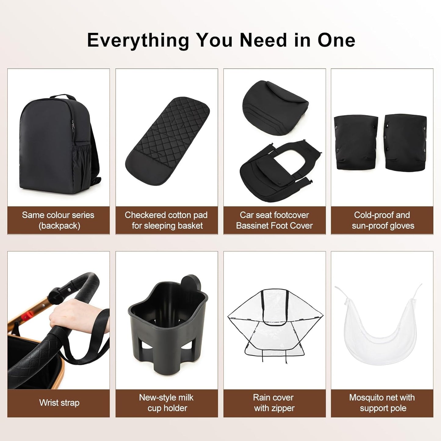 3-in-1 Kinderwagen-Set mit Sitz und faltbarem Babybett, verstellbare Liegeposition, bis 15 kg, 0-3 Jahre 