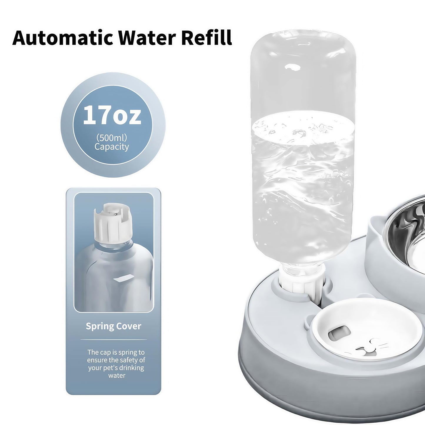 3 in 1 Katzennapf, Katzenfutter und Wassernapf Set mit Wasserspender und Edelstahlnäpfen 