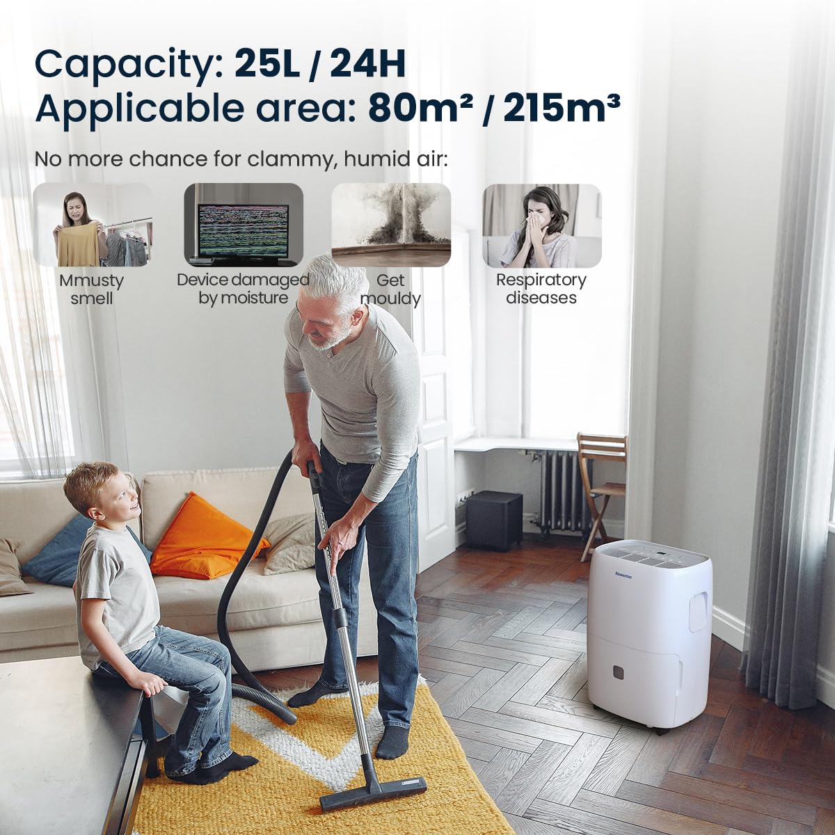 Déshumidificateur d'air 12 L, déshumidificateur de cave électrique 35 dB, déshumidificateur d'ambiance 