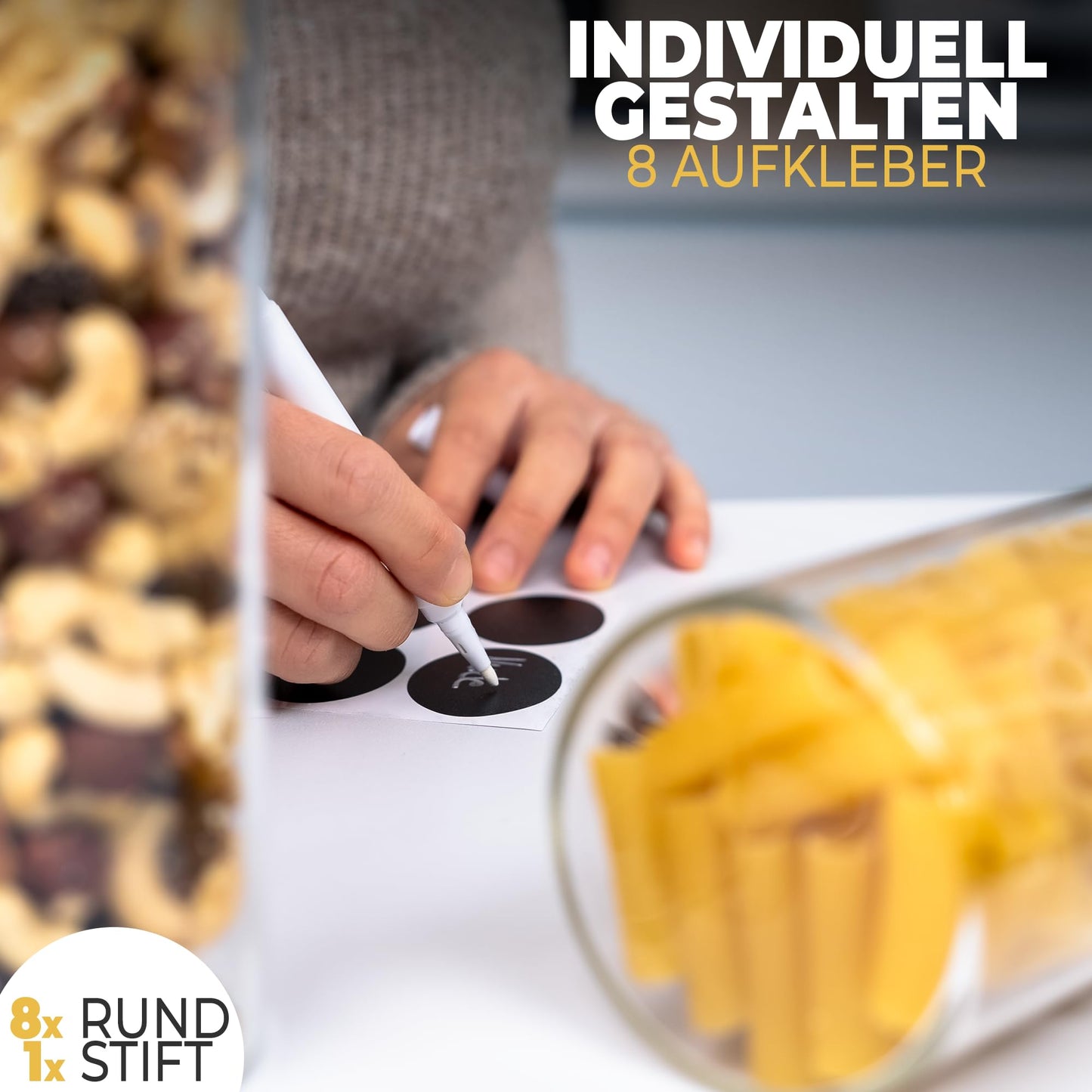 Aufbewahrungsbox Küche für alle Lebensmittel, Küchen Organizer, Vorratsgläser mit Deckel, Eckig - 12er Set, Erhöhte Glasstärke 