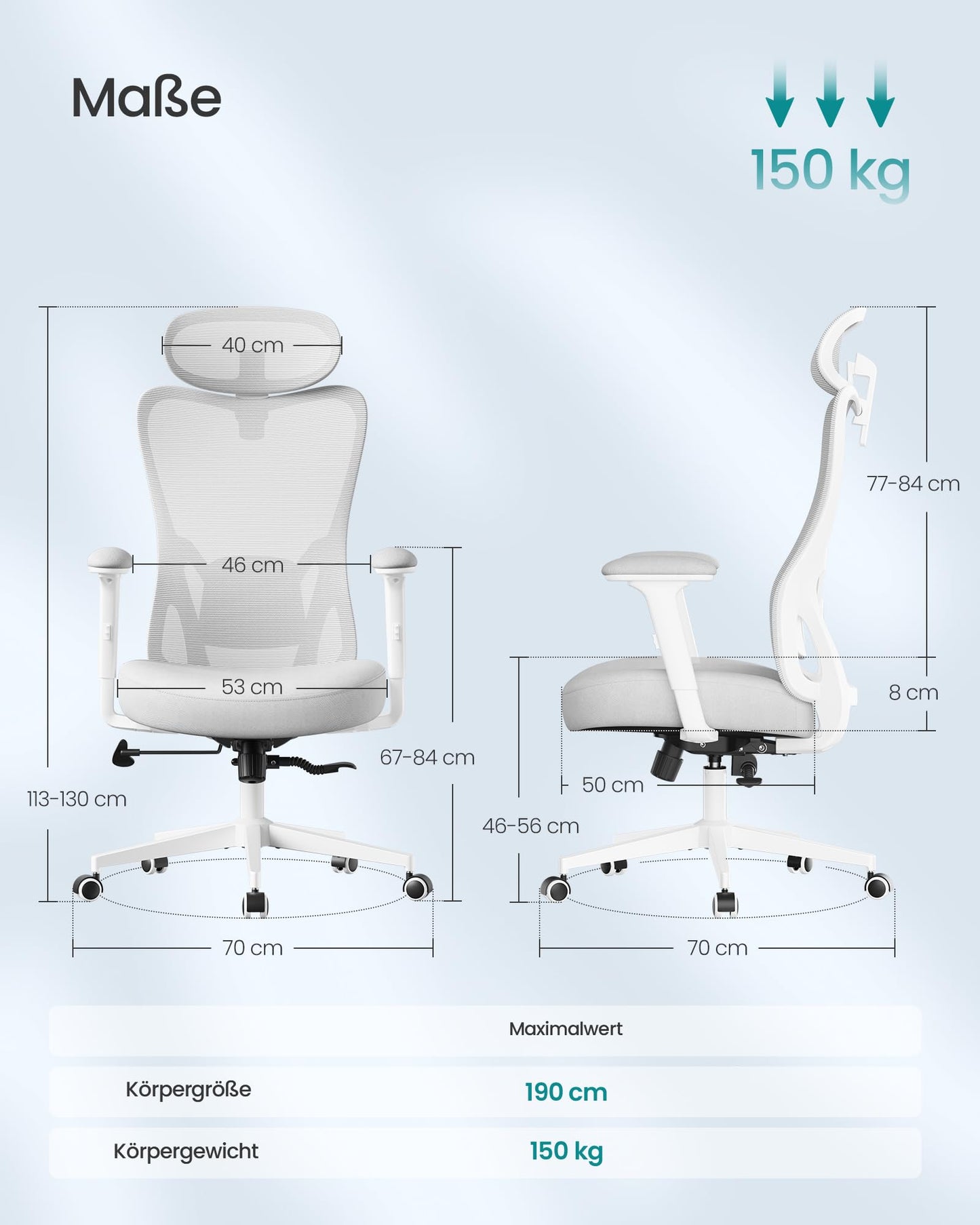 SONGMICS Bürostuhl ergonomisch, Schreibtischstuhl, Computerstuhl, verstellbare Lenden- und Kopfstütze, höhenverstellbar, tintenschwarz