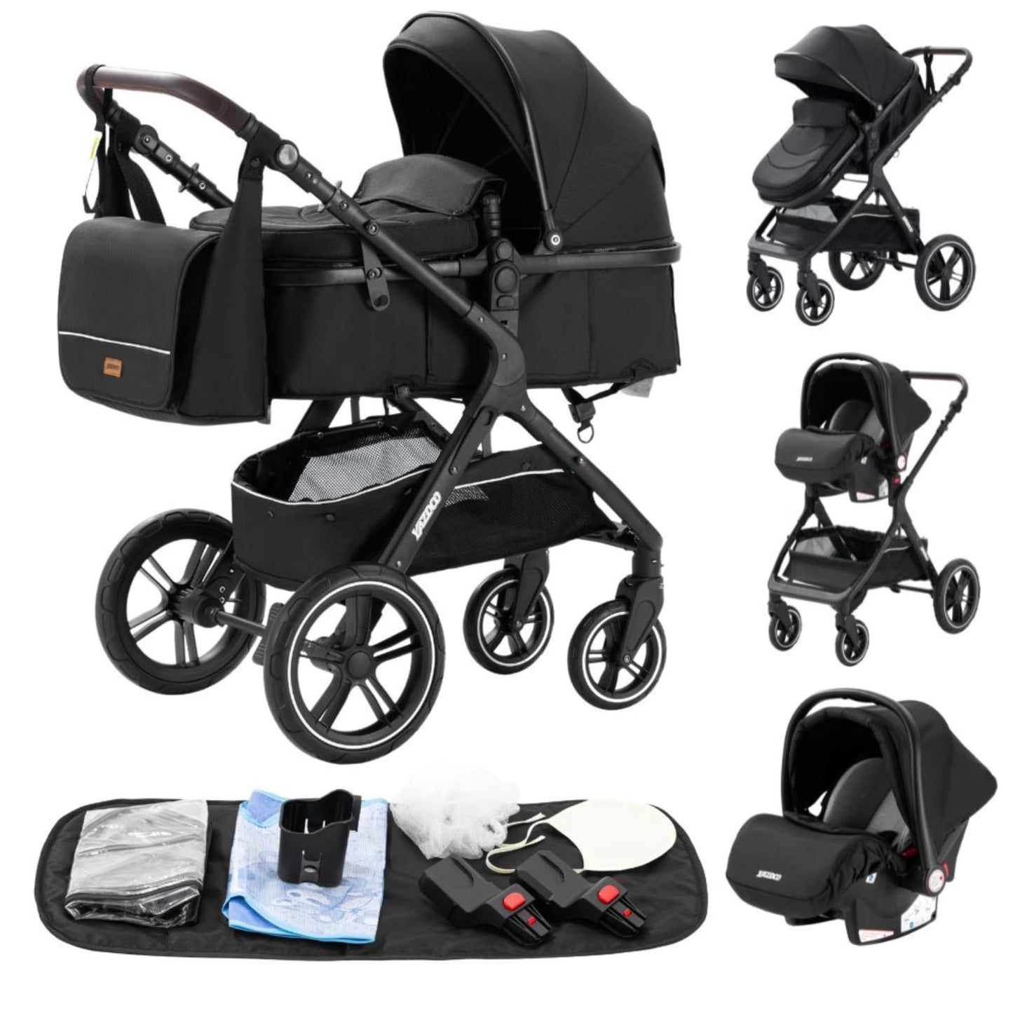 YAZOCO kinderwagen 3 in 1 Buggy Babybett Komplett Set Einem Klick Zusammenklappbarer Kinderwagen, KombiKinderwagen Aluminiumrahmen für Neugeborene 