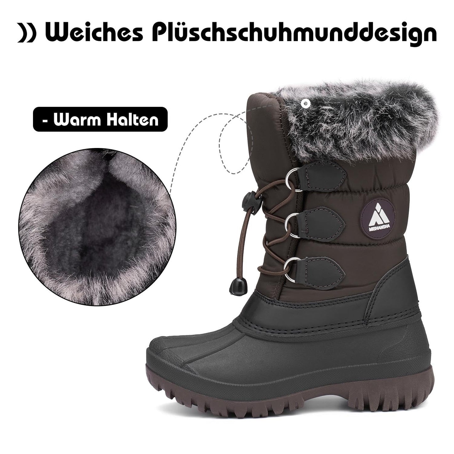 Mishansha Kinder Winterstiefel Gefüttert Wasserdichte Rutschfest Schneestiefel für Mädchen Jungen 