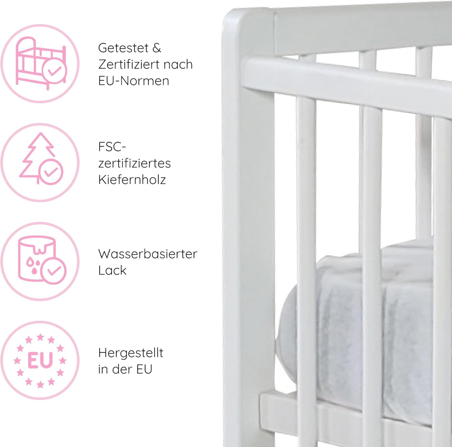 Babybett Kinderbett 60x120 cm Gitterbett Babybett Komplett-Set, Lattenrost höhenverstellbar 