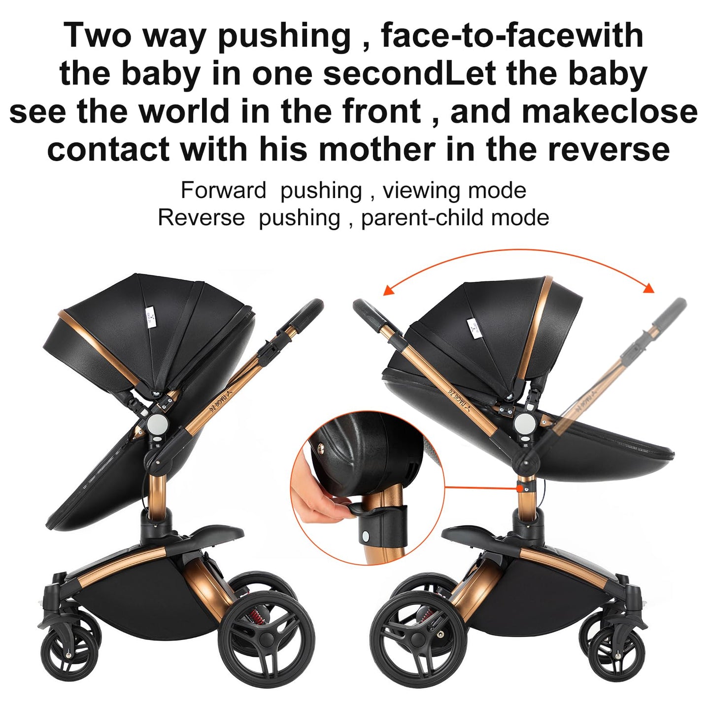 Reenborn 3-in-1 Kinderwagen, Buggy mit zwei umkehrbaren Schiebemodi, Kinderwagen mit Gestell aus Aluminiumlegierung, Babywagen, 3-in-1 Komplettset mit Ein-Klick-Faltmechanismus 