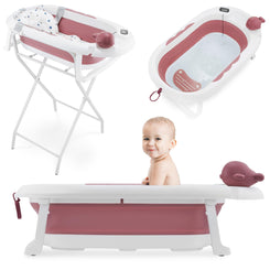 Faltbare Babybadewanne von Moby-System mit Einsatz, LCD-Thermometer und Rahmen – sicherer Halt ab Geburt, ergonomisch 