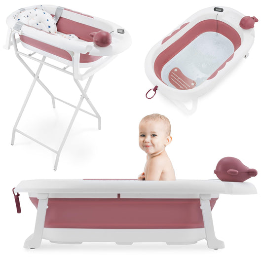 Faltbare Babybadewanne von Moby-System mit Einsatz, LCD-Thermometer und Rahmen – sicherer Halt ab Geburt, ergonomisch 