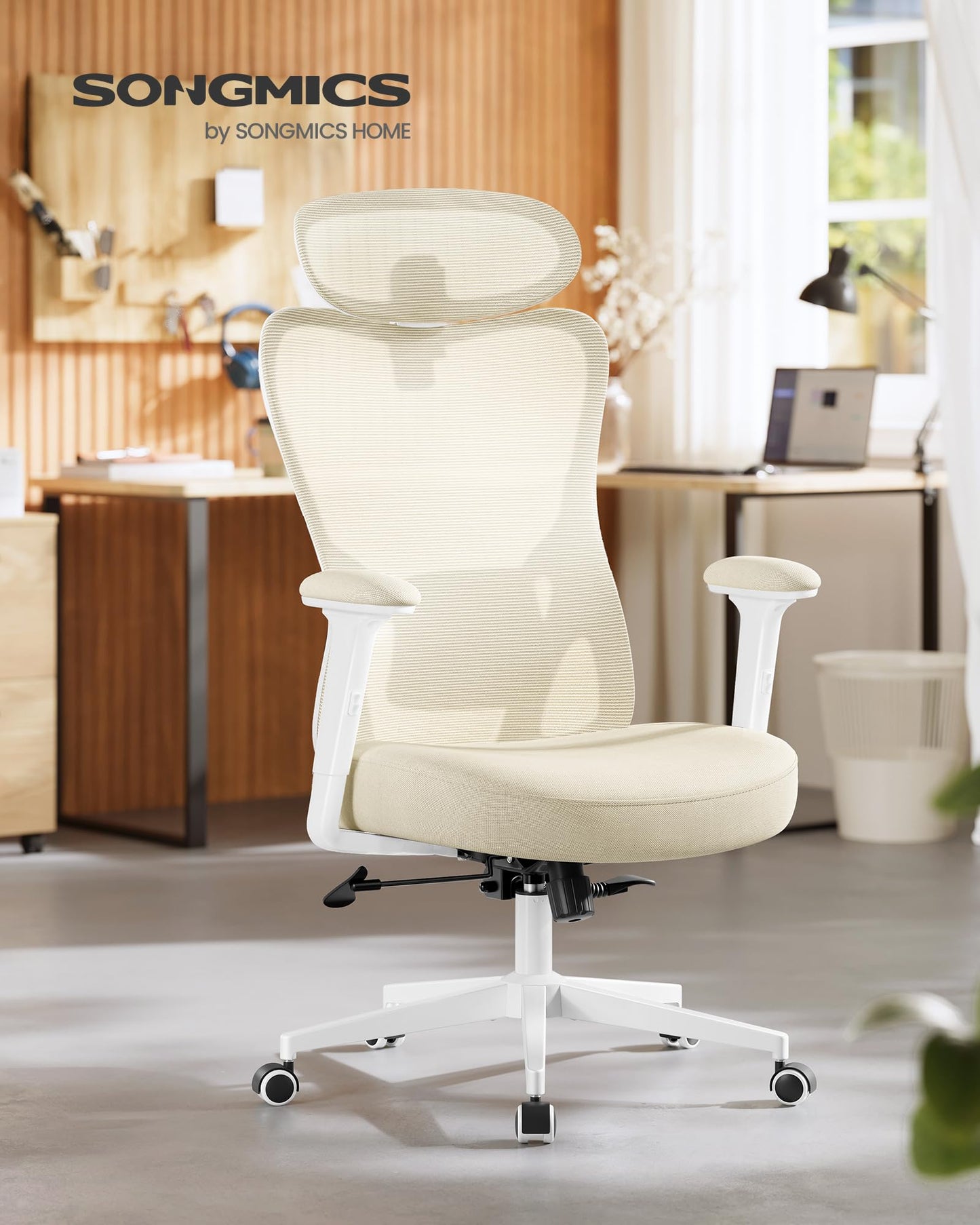 SONGMICS Bürostuhl ergonomisch, Schreibtischstuhl, Computerstuhl, verstellbare Lenden- und Kopfstütze, höhenverstellbar, tintenschwarz