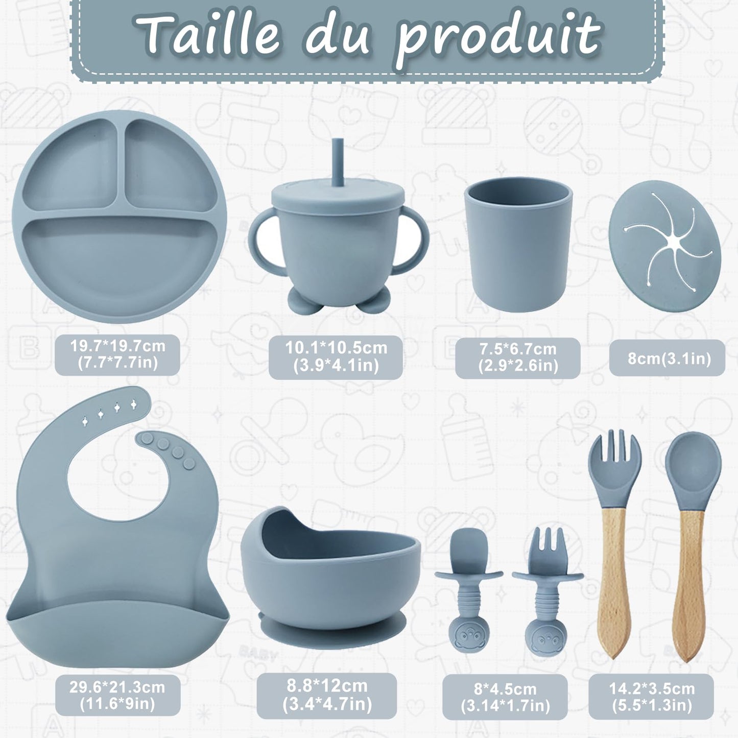 Ensemble de vaisselle pour bébé, ensemble de 12 couverts pour enfants, cuillère pour bébé, tasse à boire 