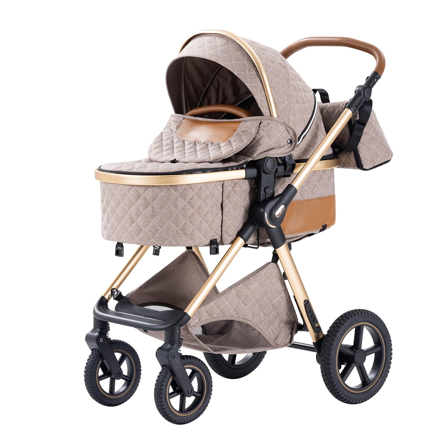 Shineey 3-in-1 Kinderwagen, Buggy, faltbarer Kinderwagen-Satz, Kombi-Kinderwagen 3-in-1 mit großer, komfortabler Babywanne, Gestell aus Aluminiumlegierung 