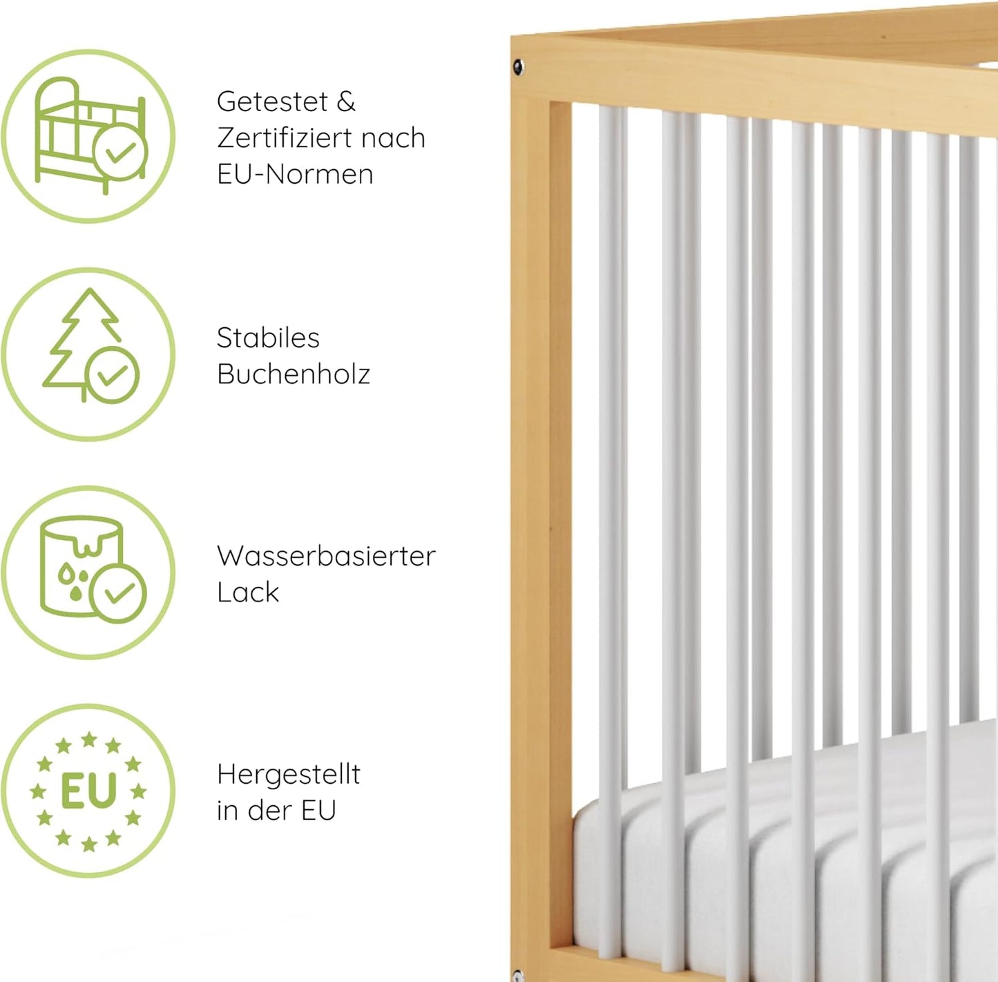 Kids Collective Babybett 60x120 | 70x140 cm, höhenverstellbar 