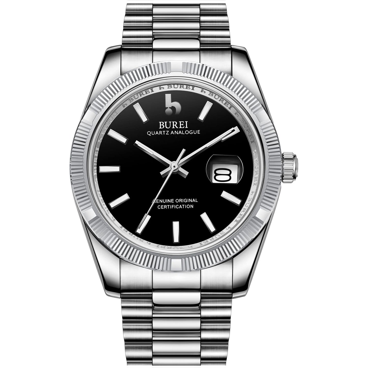 BUREI Herren Uhren Quarz Armbanduhr Datumsanzeige Saphirglas Objektiv mit Zwei Tönen Edelstahlband