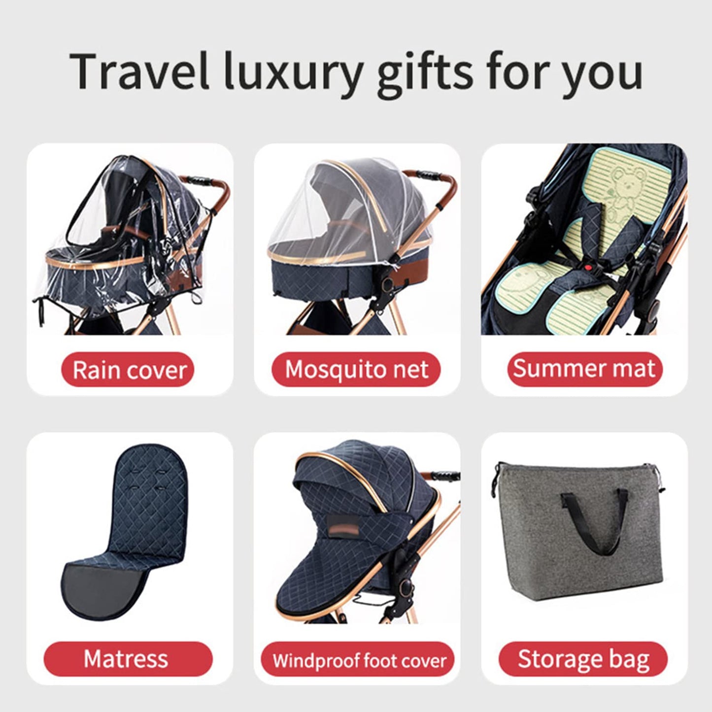 3-in-1 Kinderwagen-Set mit Sitz und faltbarem Babybett, verstellbare Liegeposition, bis 15 kg, 0-3 Jahre 