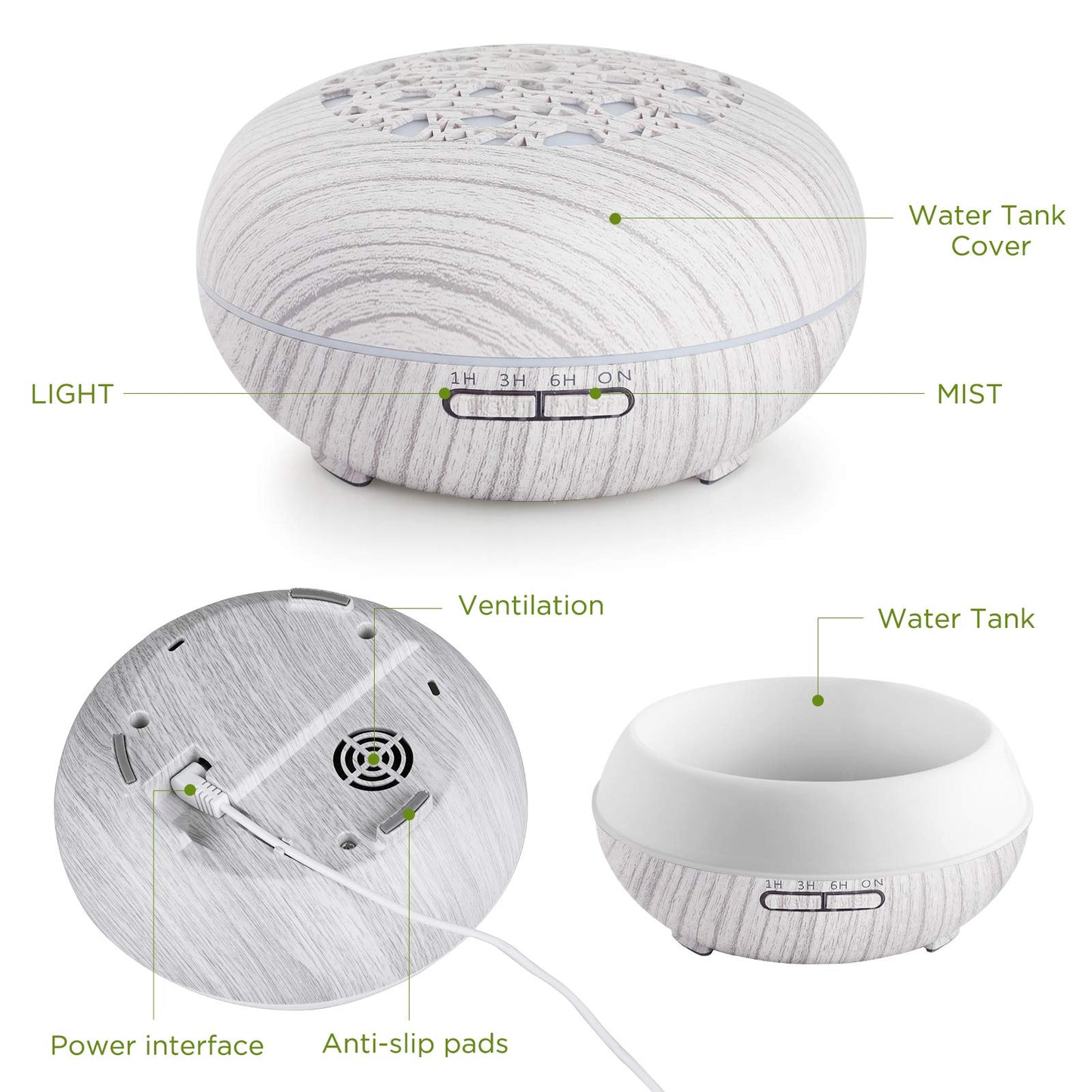 Aroma Diffuser Luftbefeuchter 550ml mit Fernbedienung, Ultraschall Vernebler Duftlampe Öl Diffusor mit 7 Farben LED 