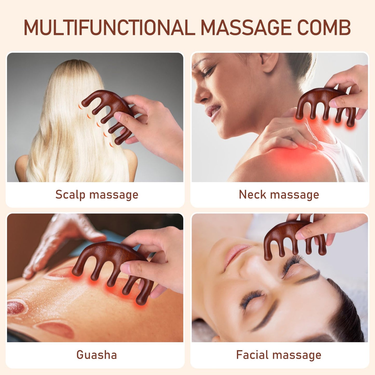 Kopfhaut Massagekamm Holzkamm, natürlicher Körpermassage Werkzeug