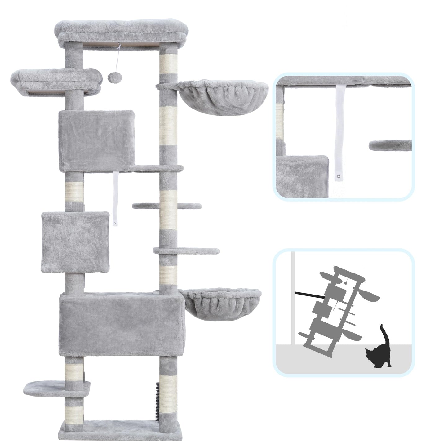 XXL Kratzbaum mit 2 großen Plattformen, 3 Höhlen, 2 Körben, Plüschbälle und Sisal-Kratzbäumen 