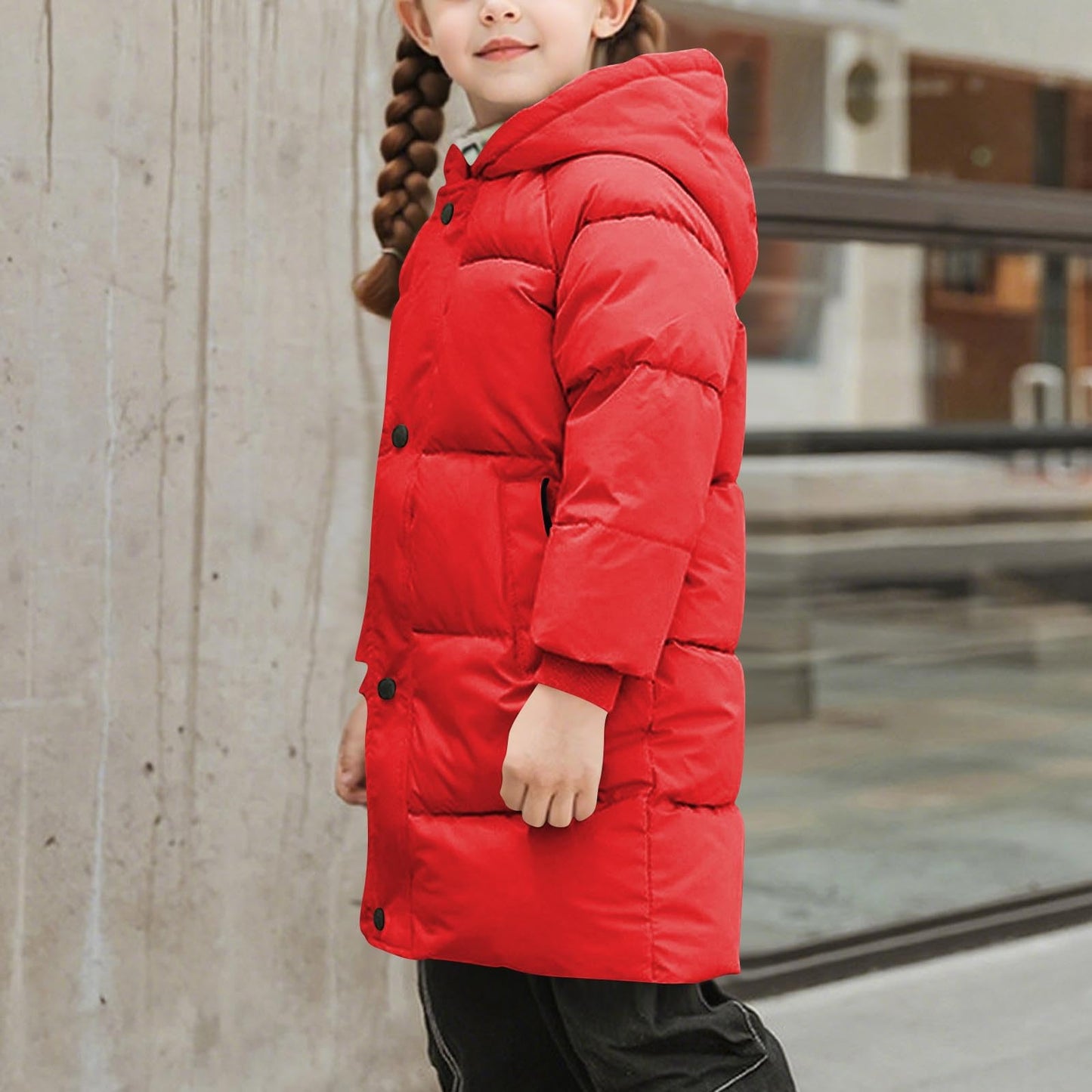 Wintermantel Mädchen Lang Daunenmantel, KODMNSW Warm Puffer Mantel Winterjacke mit Kapuze 