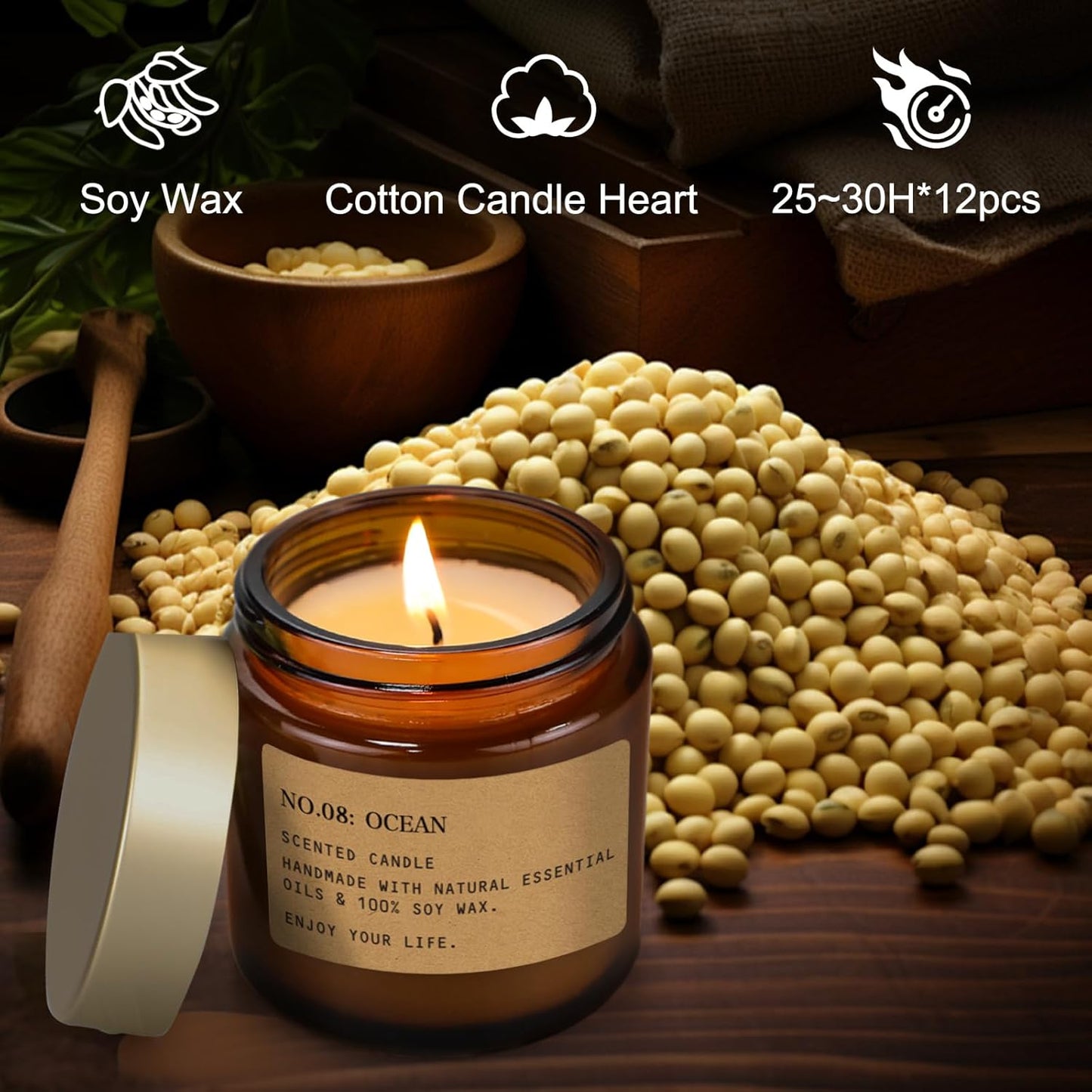 Duftkerze 12er Set Kerzen Geschenkbox, Natürliches Sojawachs 300h Brenndauer, für Yoga, SPA 