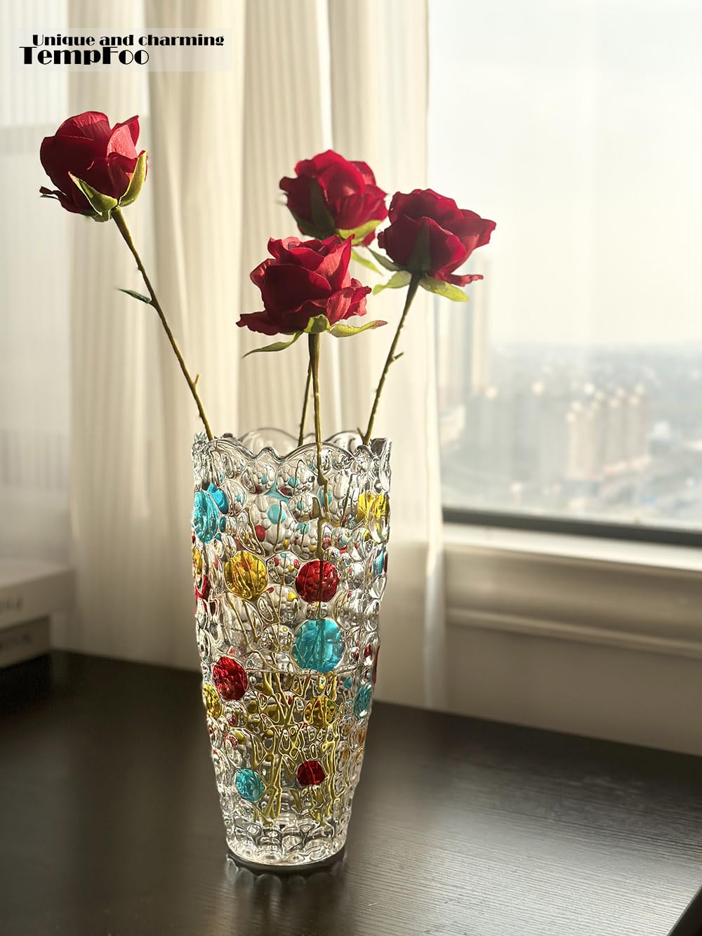 Blumenvase, große hohe Glasvase zur Dekoration, ästhetisch, große Glasvase mit gerippter Textur, modernes Wohnzimmer 