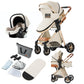 Reenborn 3-in-1 Kinderwagen, Buggy mit zwei umkehrbaren Schiebemodi, Kinderwagen mit Gestell aus Aluminiumlegierung, Babywagen, 3-in-1 Komplettset mit Ein-Klick-Faltmechanismus 