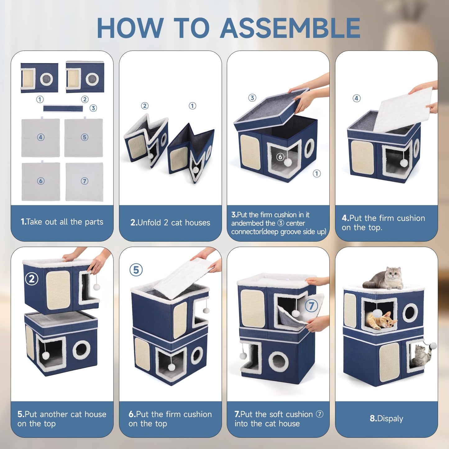 Faltbares Katzenhaus, mit Kratzbrett und Spielball, Katzenhaus Höhle für kleine und mittlere Haustiere 