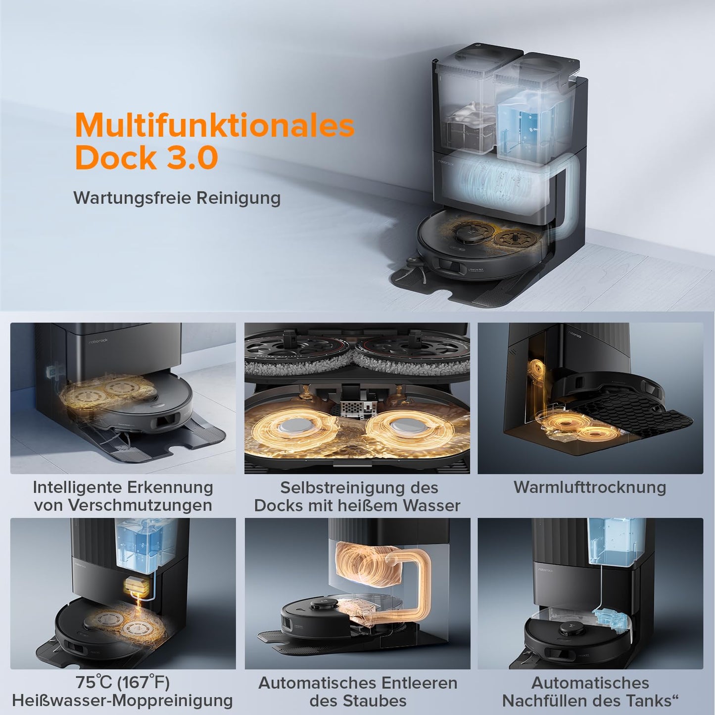 Aspirateur robot Roborock Qrevo Edge avec fonction serpillière, nettoyage des bords, serpillière chauffante, eau chaude à 75 °C 