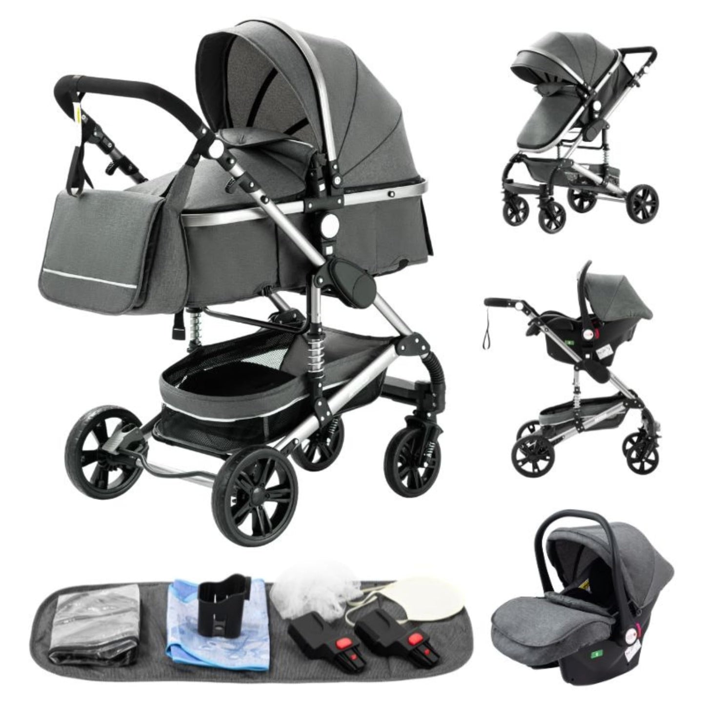 YAZOCO kinderwagen 3 in 1 Buggy Babybett Komplett Set Einem Klick Zusammenklappbarer Kinderwagen, KombiKinderwagen Aluminiumrahmen für Neugeborene 