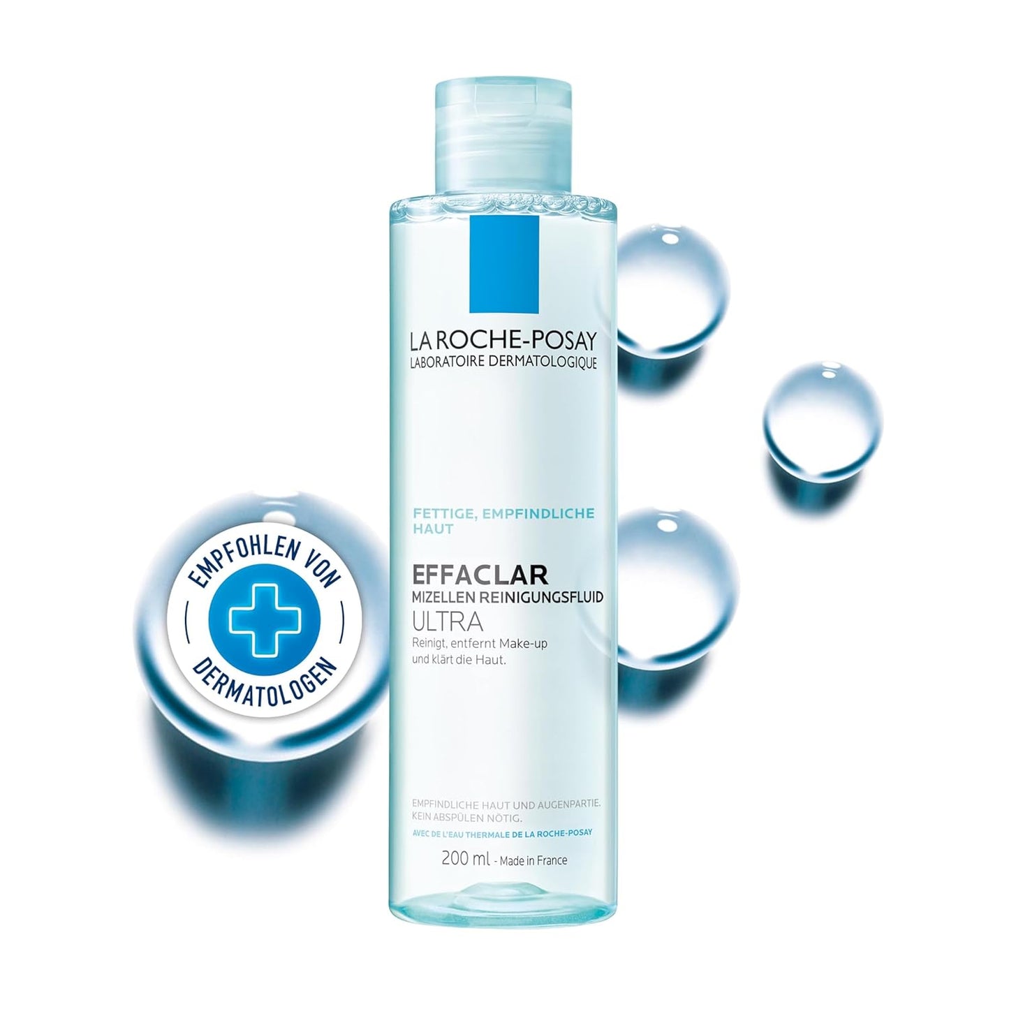 La Roche Posay Effaclar Mizellen Reinigungsfluid Ultra, für fettige, unreine Haut, Mizellenwasser, 200 ml