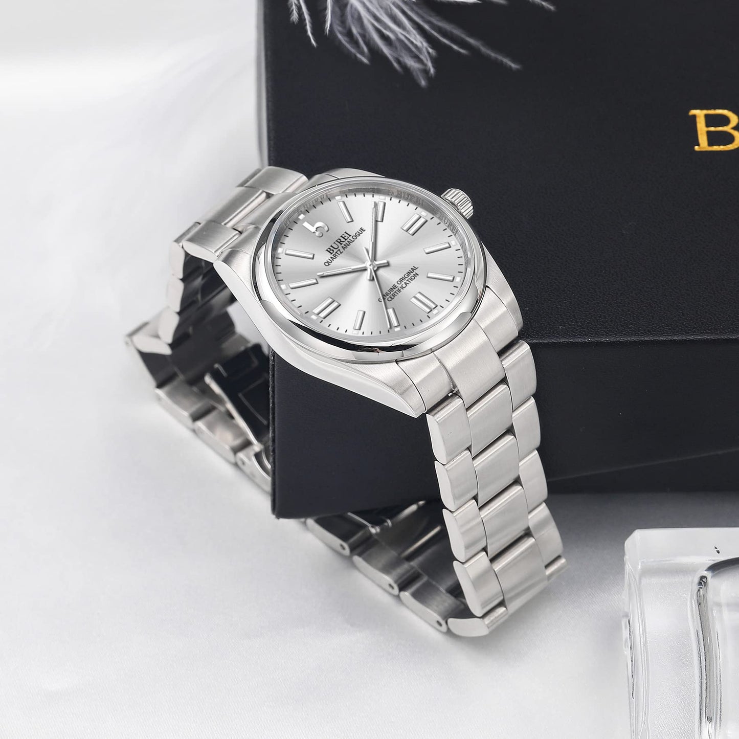BUREI Women's Fashion Watch Analogue Quartz Steel Women Watch Business Dress