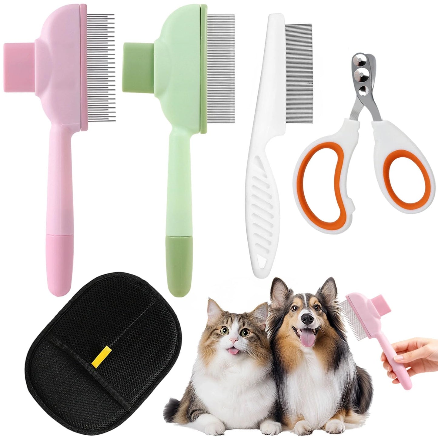 3 Stück Hundebürste Katzenbürste für Langhaar und Kurzhaar, Tierhaarentferner Handschuh 