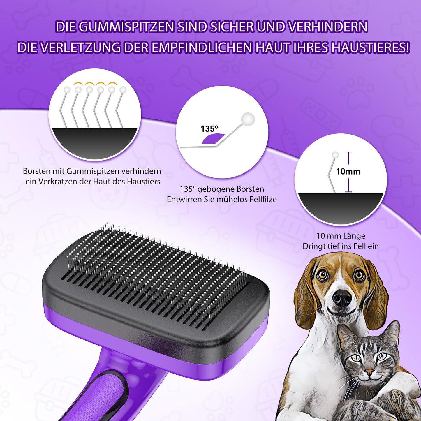 Hundebürste für Hunde und Katzen, selbstreinigend, Katzenbürste für Unterwäsche und Fell 