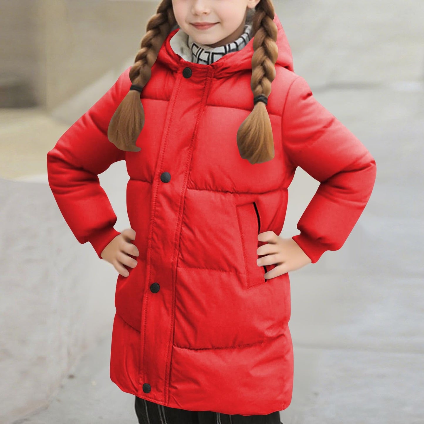 Wintermantel Mädchen Lang Daunenmantel, KODMNSW Warm Puffer Mantel Winterjacke mit Kapuze 