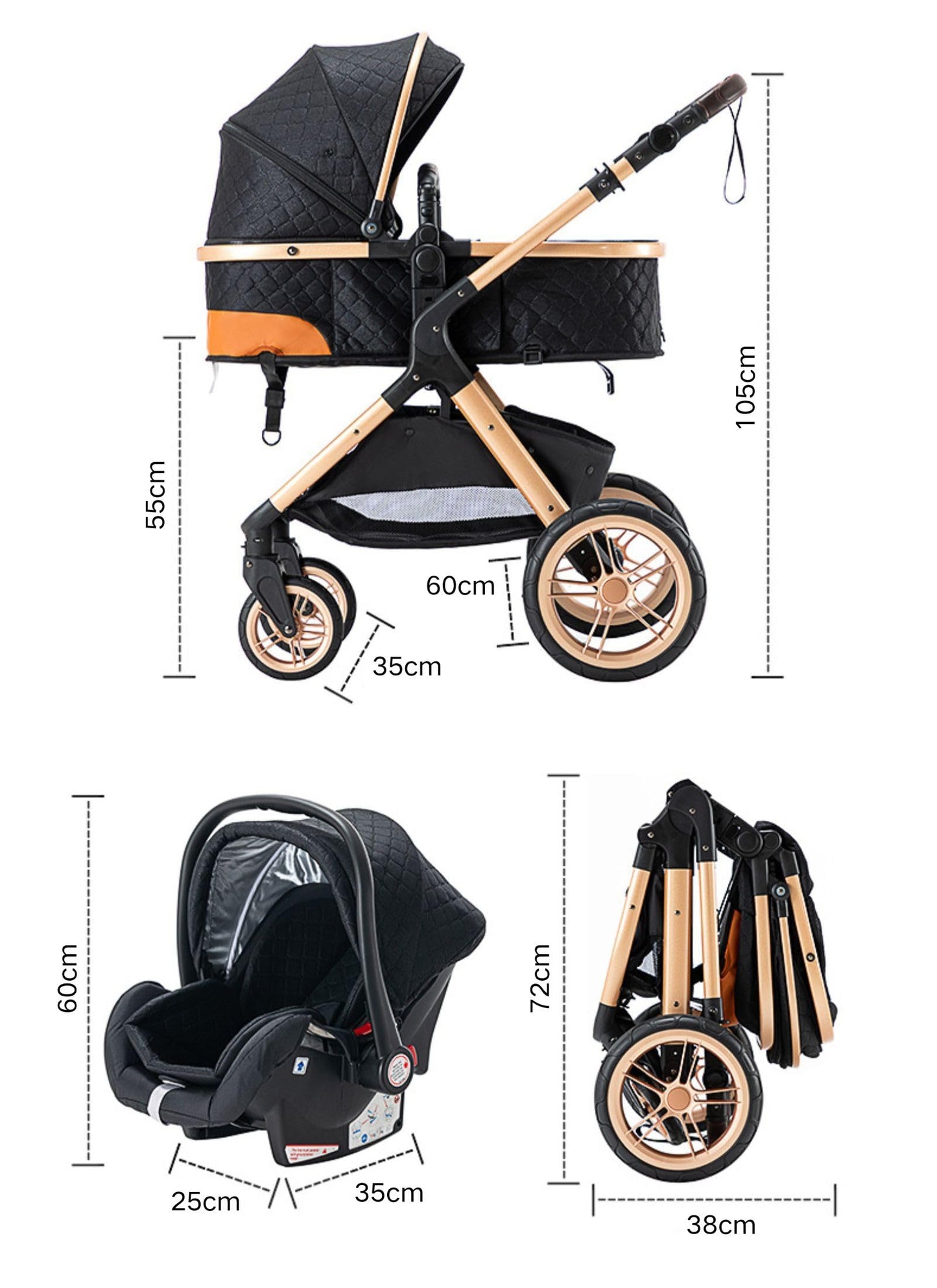 YAZOCO kinderwagen 3 in 1 Buggy Babybett Komplett Set Einem Klick Zusammenklappbarer Kinderwagen, KombiKinderwagen Aluminiumrahmen für Neugeborene 