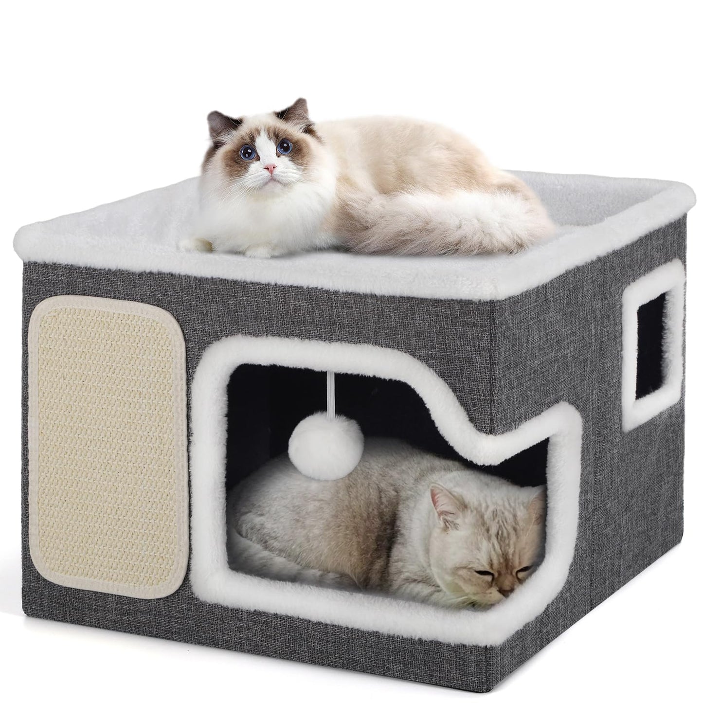 Faltbares Katzenhaus, mit Kratzbrett und Spielball, Katzenhaus Höhle für kleine und mittlere Haustiere 