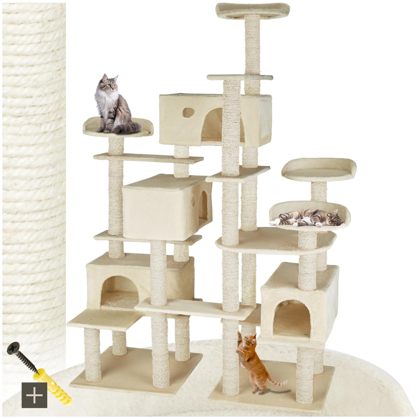 tectake® Katzen Kratzbaum mit Zubehör für Katze groß XXL, Spielturm mit Kratzsäule 