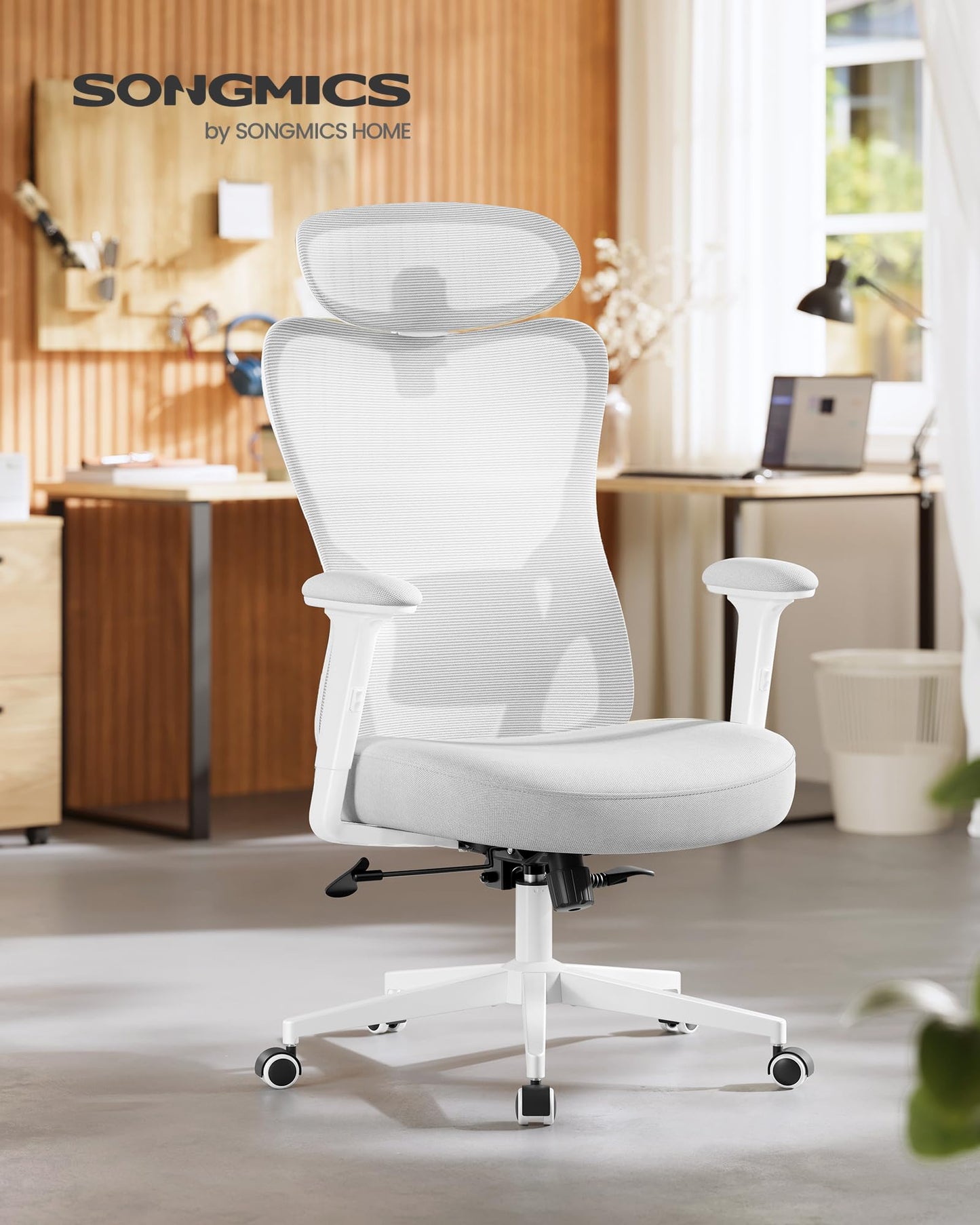 SONGMICS Bürostuhl ergonomisch, Schreibtischstuhl, Computerstuhl, verstellbare Lenden- und Kopfstütze, höhenverstellbar, tintenschwarz