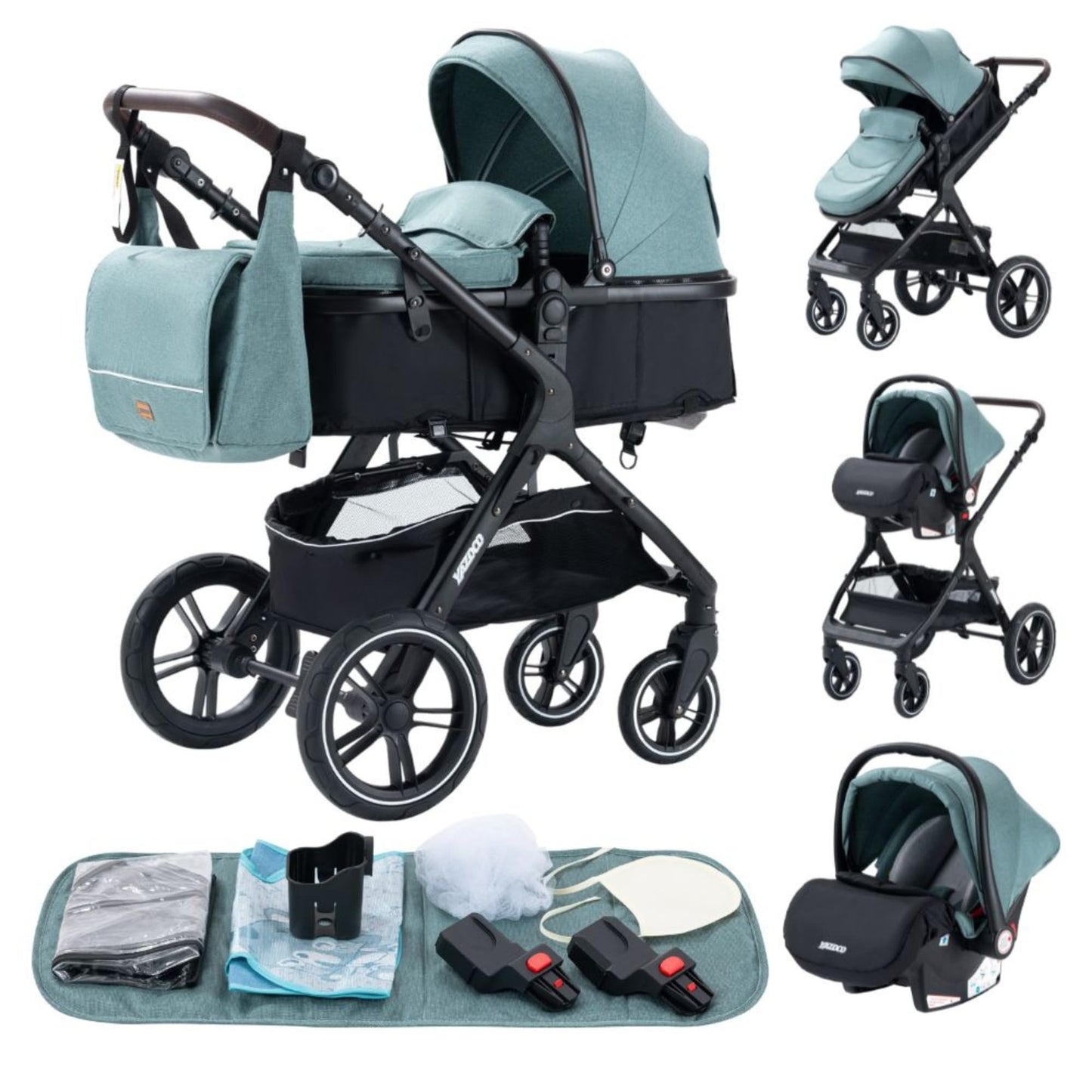 YAZOCO kinderwagen 3 in 1 Buggy Babybett Komplett Set Einem Klick Zusammenklappbarer Kinderwagen, KombiKinderwagen Aluminiumrahmen für Neugeborene 