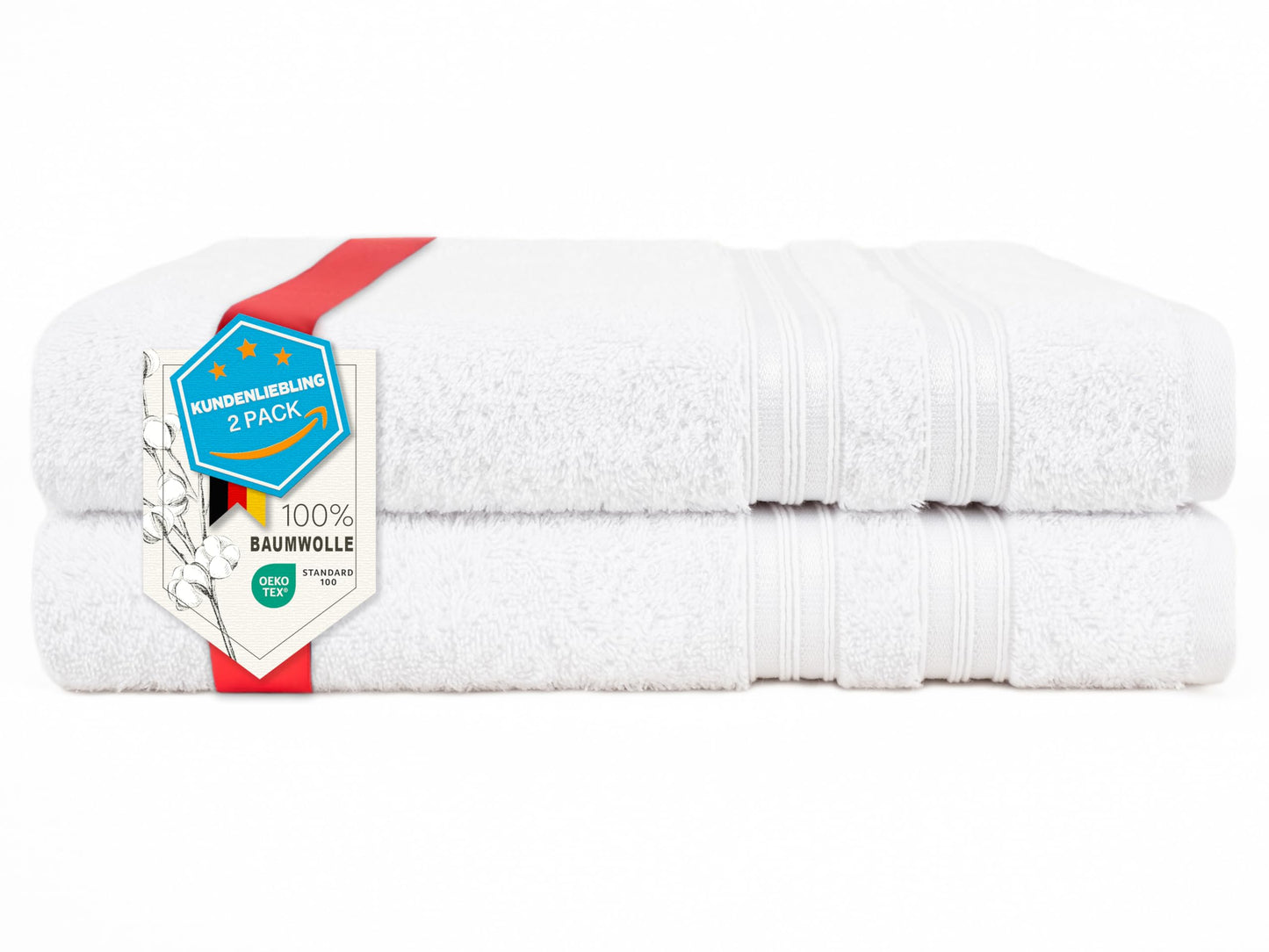 6-teiliges Handtuchset, 100 % Baumwolle, weich, saugfähig, hochwertiges Handtuchset, 2 Badetücher (70 x 140 cm), 4 Handtücher (50 x 100 cm), Weiß 