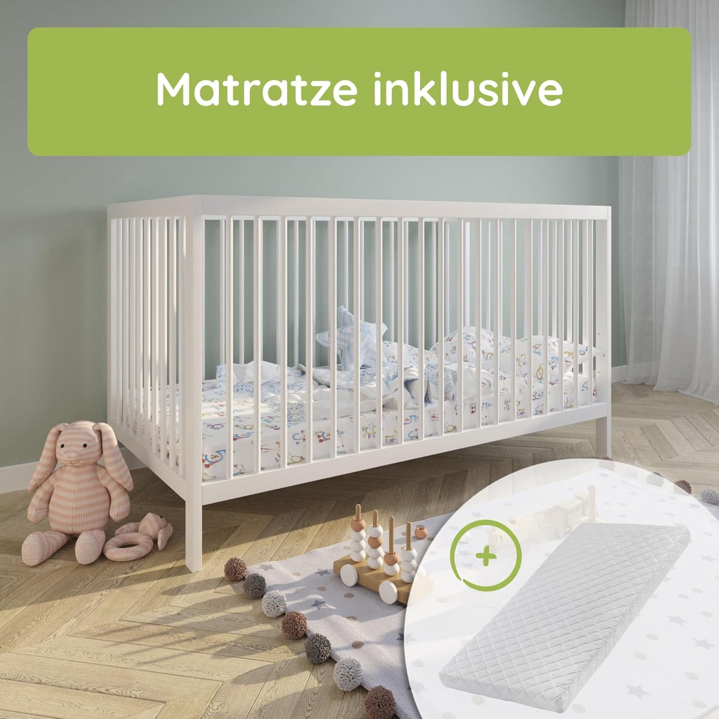 Kids Collective Babybett 60x120 | 70x140 cm, höhenverstellbar 
